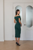 ADELINA | Elegantes Off-Shoulder Kleid – Rubinrot