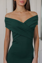 ADELINA | Elegantes Off-Shoulder Kleid – Rubinrot