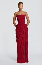 VALENTINA | Elegantes trägerloses Maxi Kleid – Tiefrot