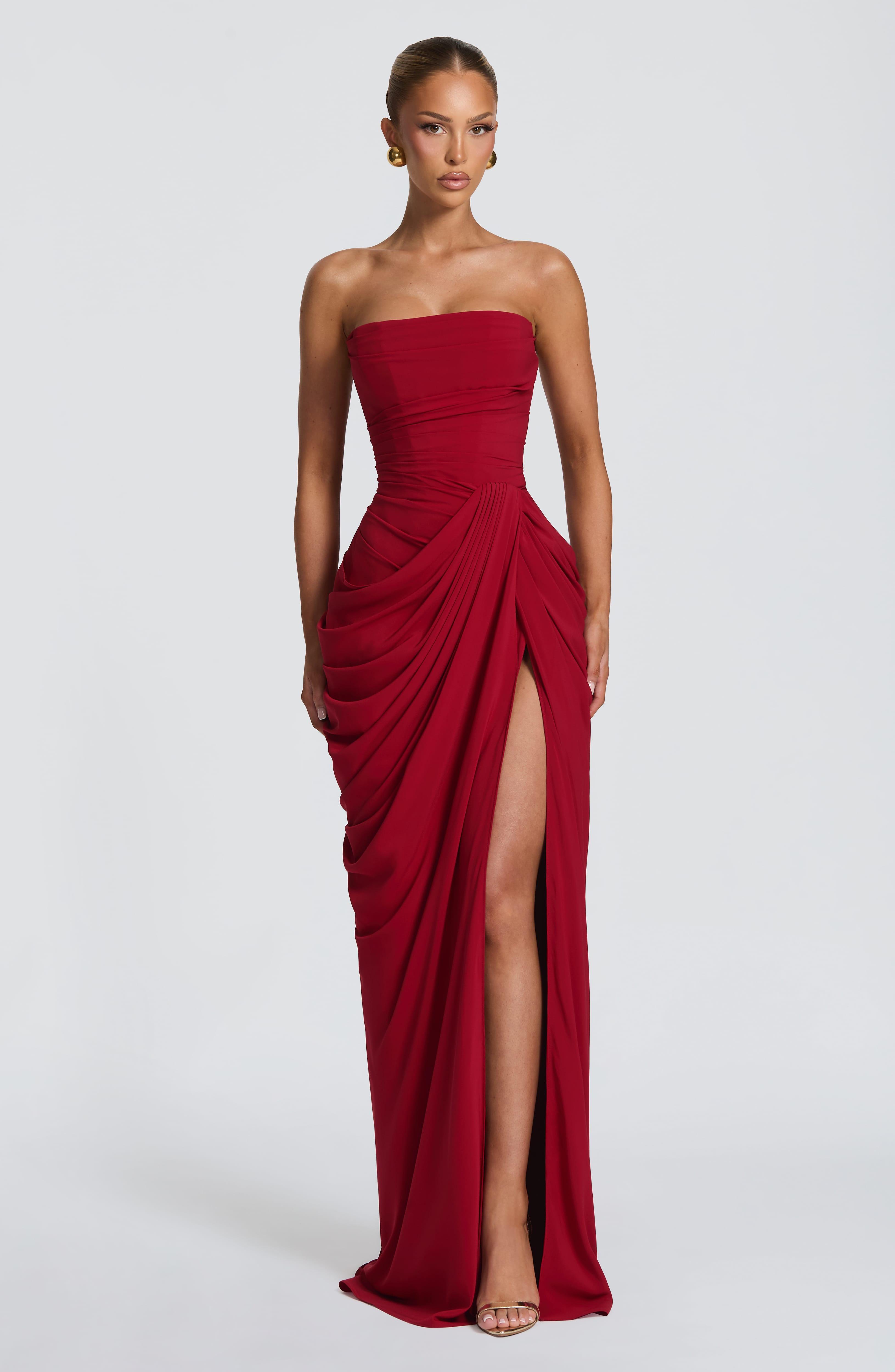 VALENTINA | Elegantes trägerloses Maxi Kleid – Tiefrot