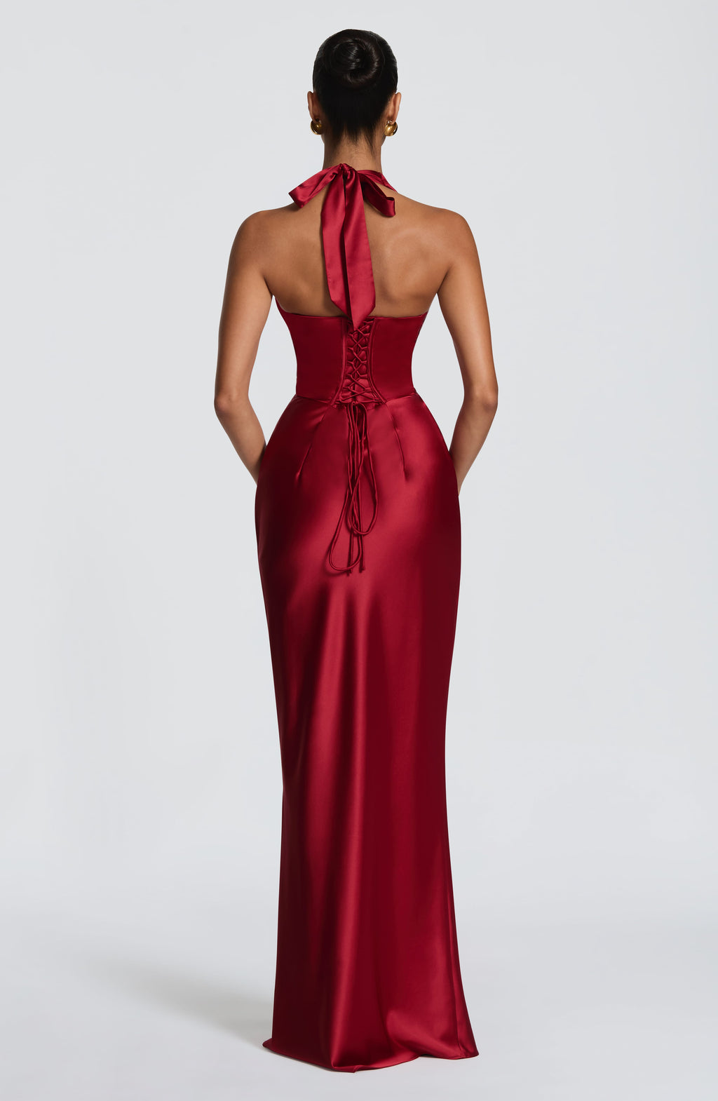 CELESTIA | Elegantes Satin-Maxikleid – Tiefrot