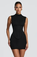 AMÉLIE | Elegantes Mini Kleid mit Korsagen-Detail – Schwarz