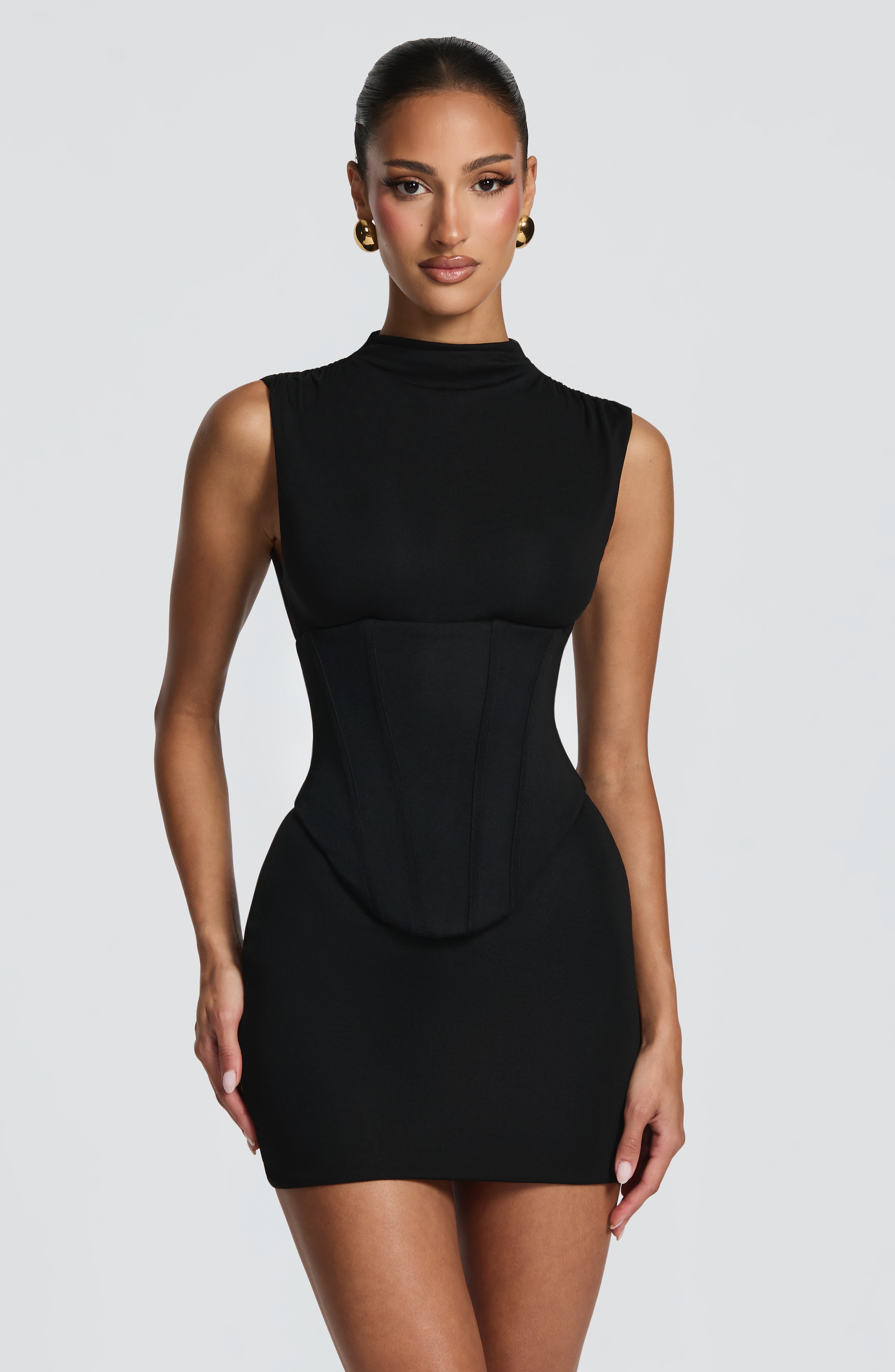 AMÉLIE | Elegantes Mini Kleid mit Korsagen-Detail – Schwarz
