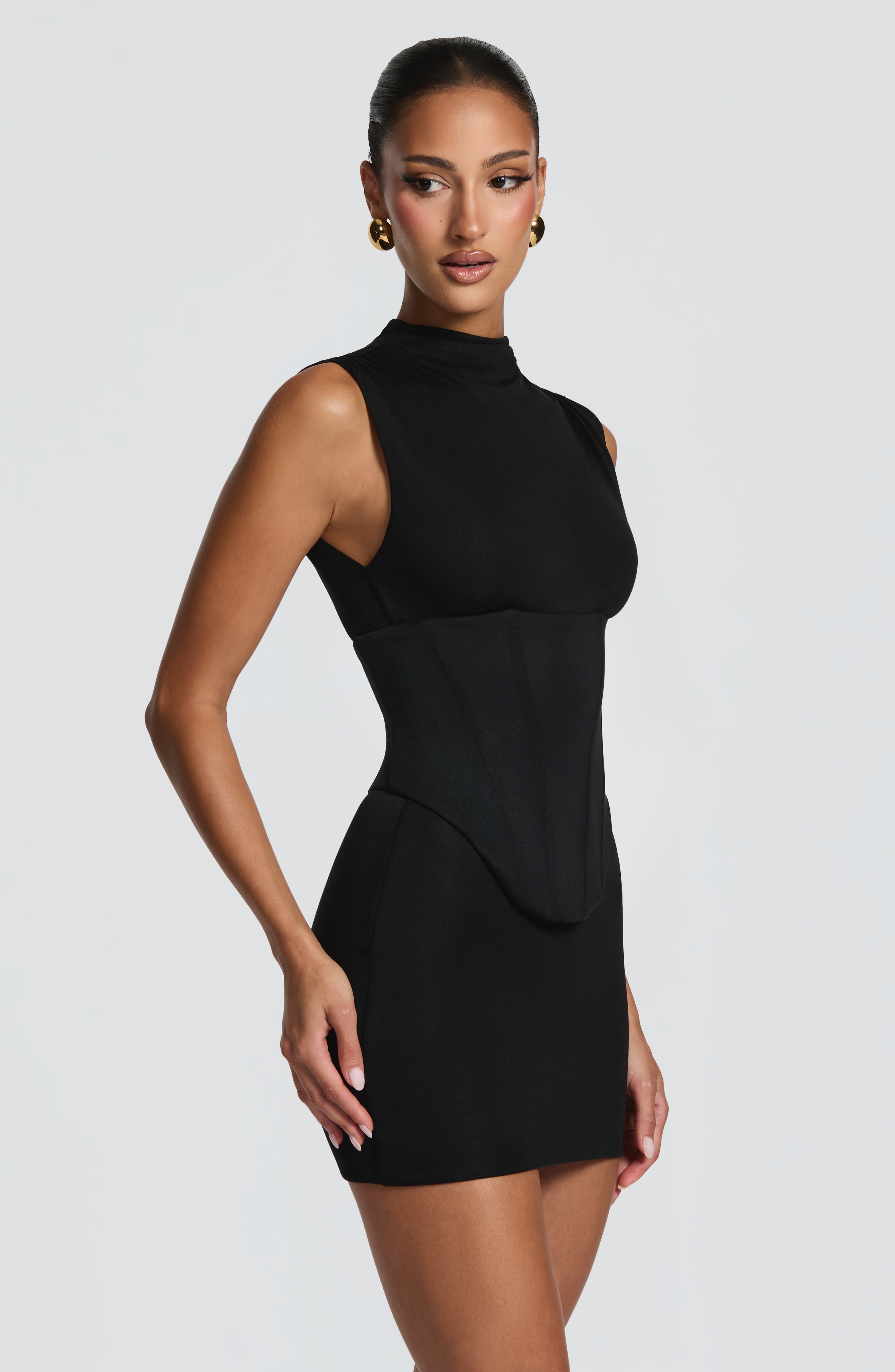 AMÉLIE | Elegantes Mini Kleid mit Korsagen-Detail – Schwarz