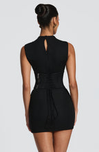 AMÉLIE | Elegantes Mini Kleid mit Korsagen-Detail – Schwarz