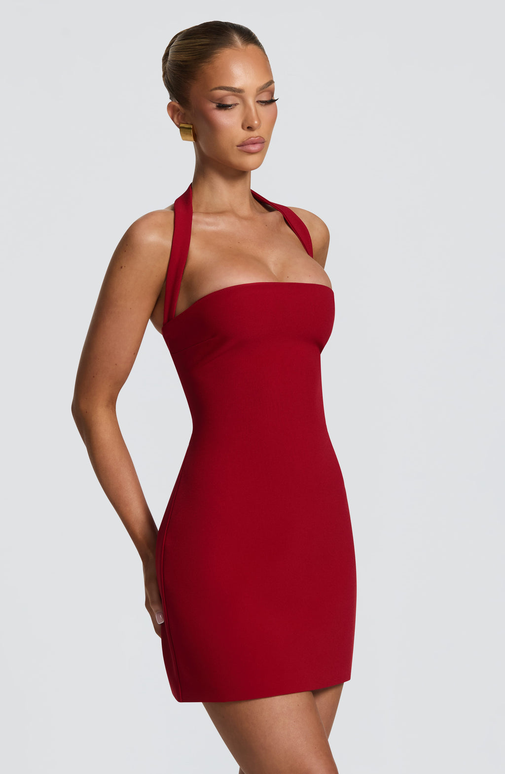 VIOLETTA | Elegantes Mini Kleid mit abnehmbarem Halterneck – Tiefrot