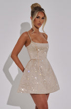 CAMILLA | Elegantes Tweed Mini Kleid – Blush