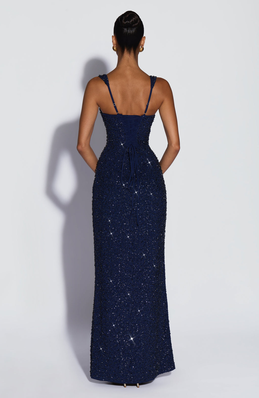 VALENCIA | Elegantes Glitzer-Maxikleid – Navy Sparkle