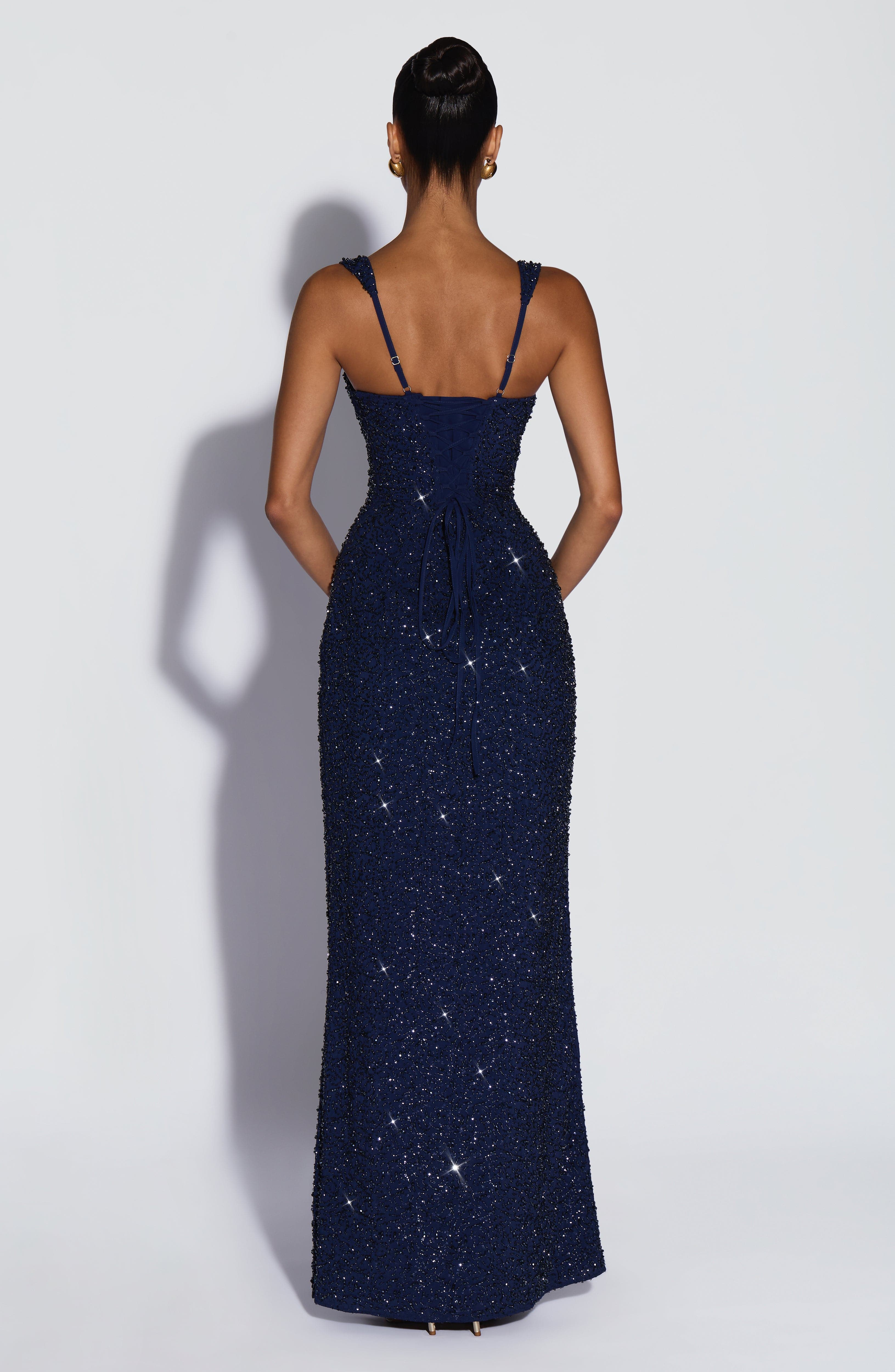 VALENCIA | Elegantes Glitzer-Maxikleid – Navy Sparkle