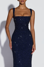 VALENCIA | Elegantes Glitzer-Maxikleid – Navy Sparkle