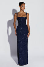 VALENCIA | Elegantes Glitzer-Maxikleid – Navy Sparkle