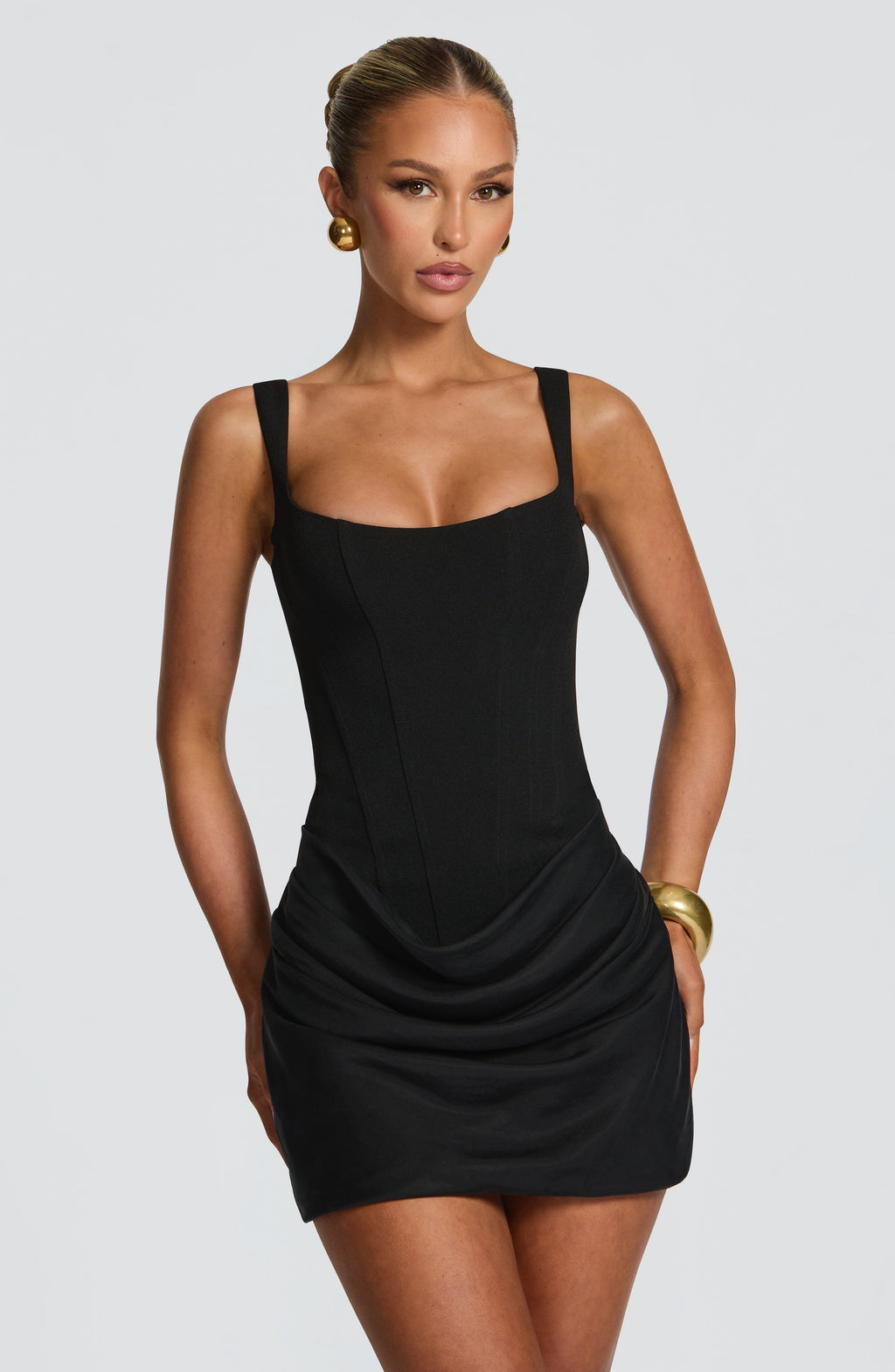 FLORENCE | Elegantes Mini Kleid mit Korsagen-Design – Schwarz