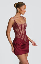 NATALIA | Elegantes Spitzen-Mini Kleid – Burgunderrot