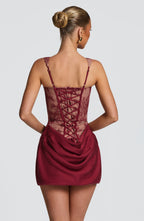 NATALIA | Elegantes Spitzen-Mini Kleid – Burgunderrot