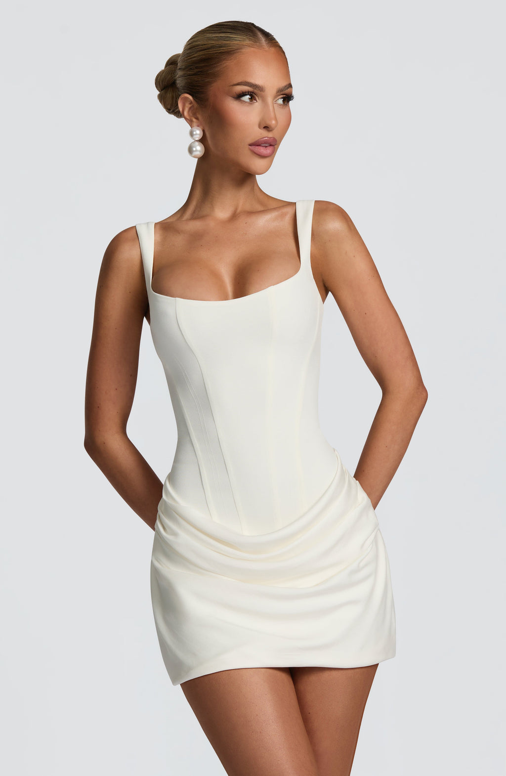 ROSALIE | Elegantes Mini Kleid mit Korsagen-Design – Ivory