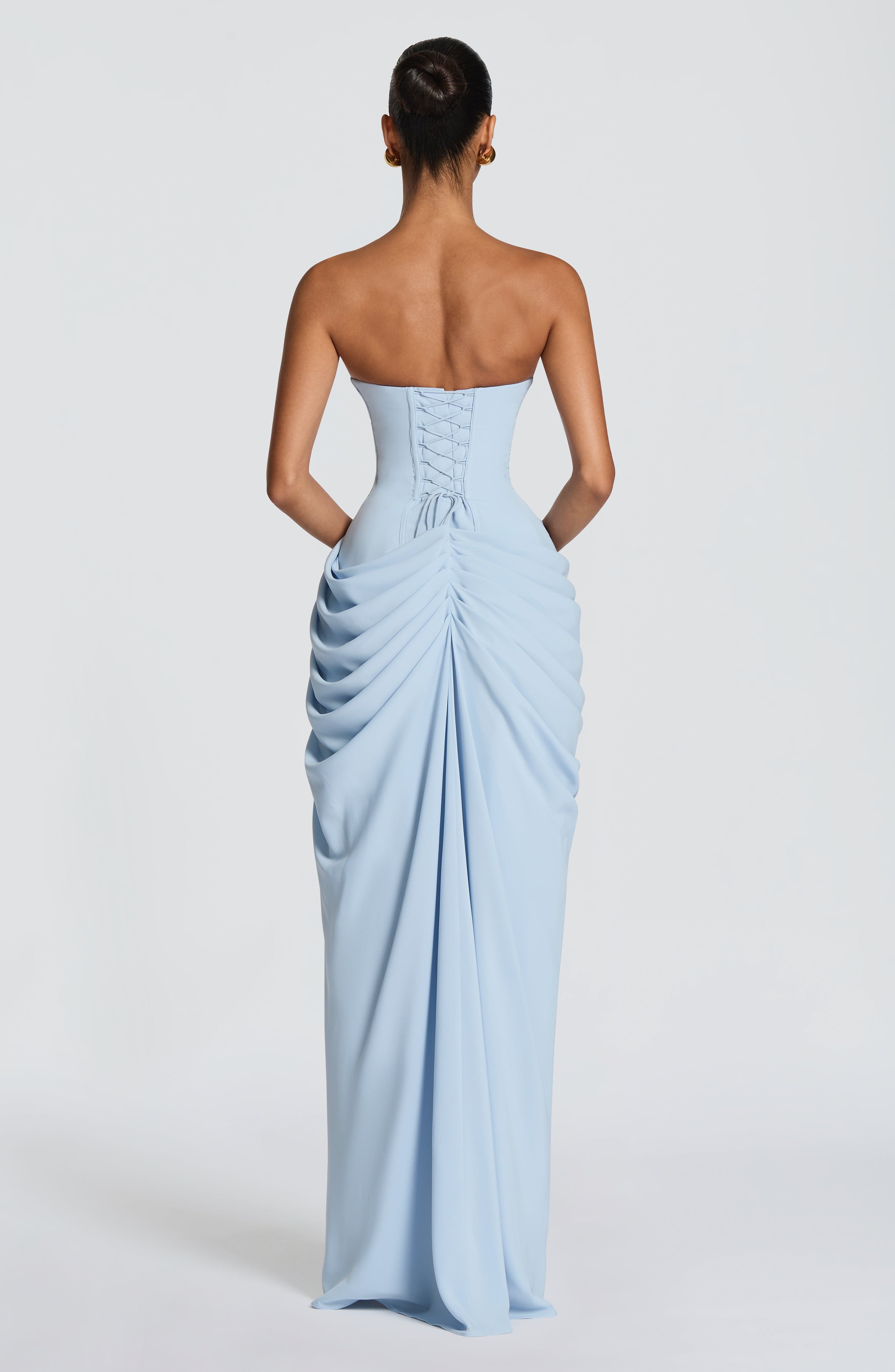 ADELINA | Elegantes Chiffon-Maxikleid – Gletscherblau