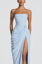 ADELINA | Elegantes Chiffon-Maxikleid – Gletscherblau