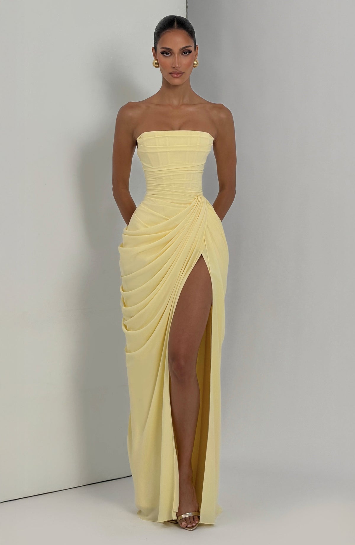 ELENA | Elegantes Chiffon-Maxikleid – Lemon
