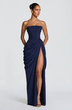 ADELINA| Elegantes Chiffon-Maxikleid – Marineblau