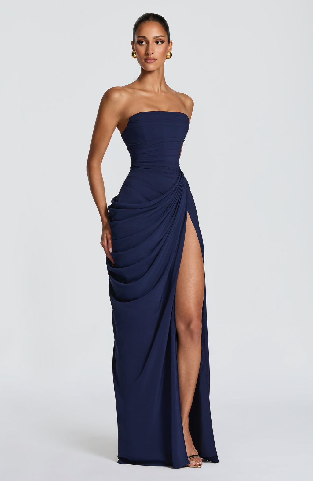 ADELINA| Elegantes Chiffon-Maxikleid – Marineblau