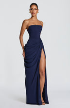 ADELINA| Elegantes Chiffon-Maxikleid – Marineblau