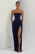 ADELINA| Elegantes Chiffon-Maxikleid – Marineblau