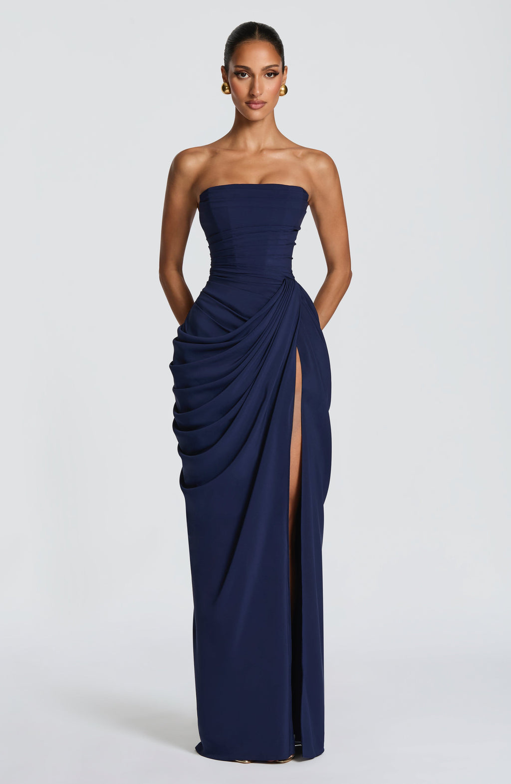ADELINA| Elegantes Chiffon-Maxikleid – Marineblau