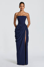 ADELINA| Elegantes Chiffon-Maxikleid – Marineblau
