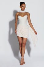 ODETTE | Elegantes Mini Kleid mit Pailletten-Samtrock – Ivory