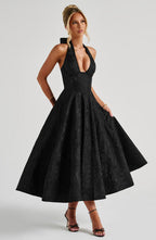 CELESTE | Elegantes Midi Kleid mit Halterneck – Schwarz