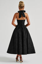 CELESTE | Elegantes Midi Kleid mit Halterneck – Schwarz