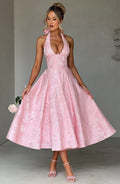 EVELINA | Elegantes Midi Kleid mit floraler Jacquard-Struktur – Blush