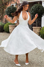 EVELINA | Elegantes Midi Kleid mit floraler Jacquard-Struktur – Ivory