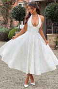 EVELINA | Elegantes Midi Kleid mit floraler Jacquard-Struktur – Ivory