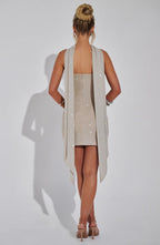 NOÉLINE | Elegantes Strass-Minikleid – Silber/Nude