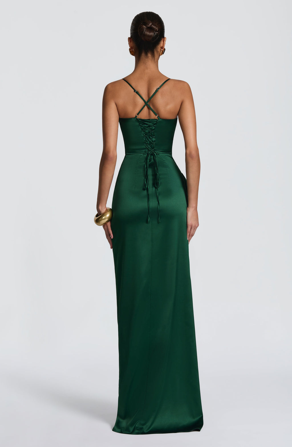 EMILIA | Elegantes Satin-Maxikleid – Smaragdgrün