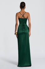 EMILIA | Elegantes Satin-Maxikleid – Smaragdgrün