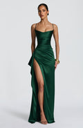 EMILIA | Elegantes Satin-Maxikleid – Smaragdgrün