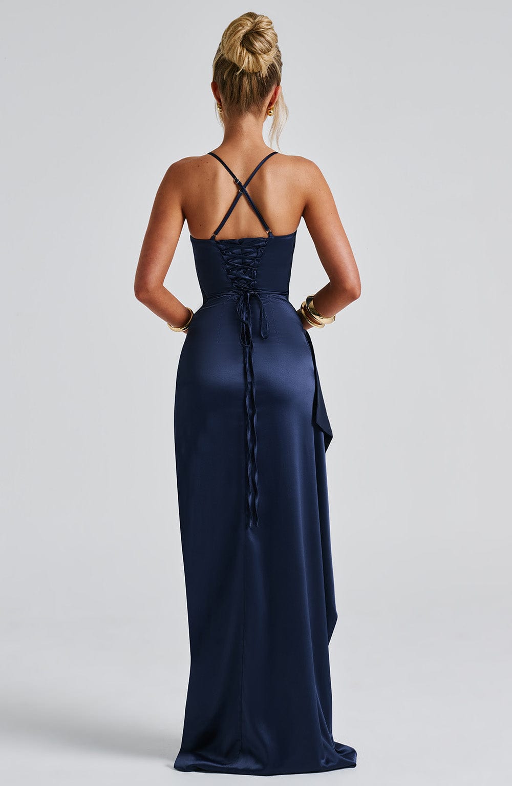 ARABELLA | Elegantes Satin-Maxikleid – Marineblau