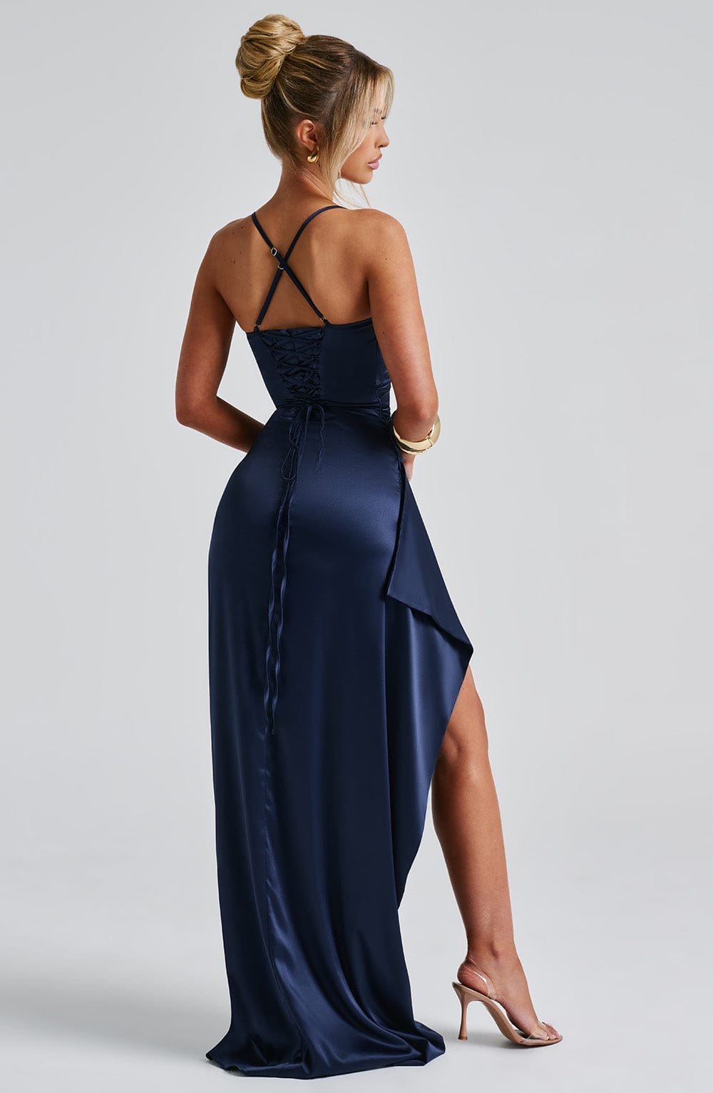 ARABELLA | Elegantes Satin-Maxikleid – Marineblau