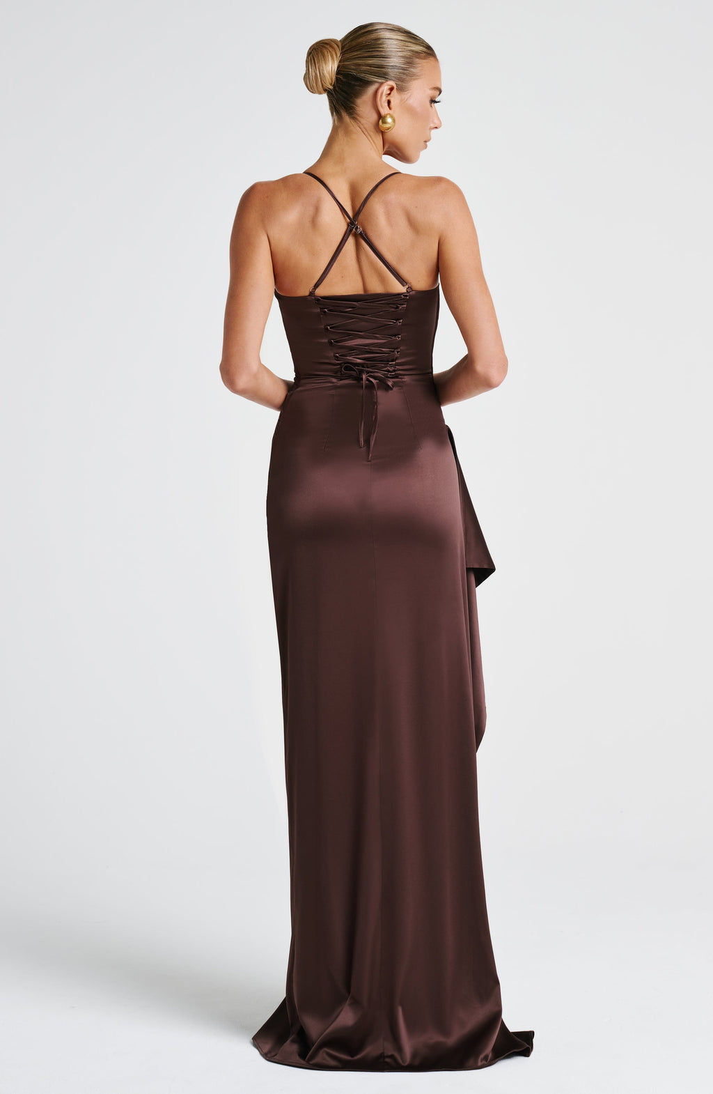 VIVIENNE | Elegantes Satin-Maxikleid – Pflaumenbraun