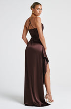VIVIENNE | Elegantes Satin-Maxikleid – Pflaumenbraun