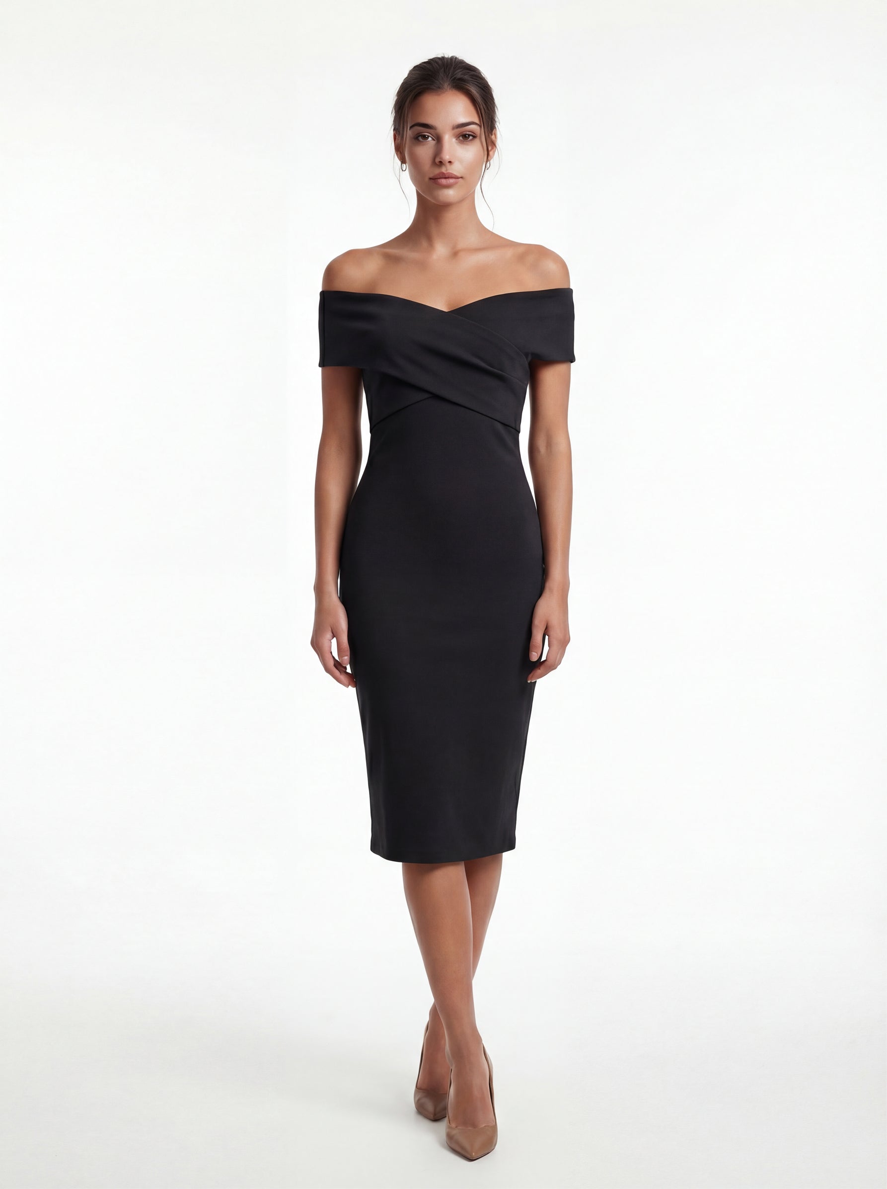 ADELINA | Elegantes Off-Shoulder Kleid – Rubinrot