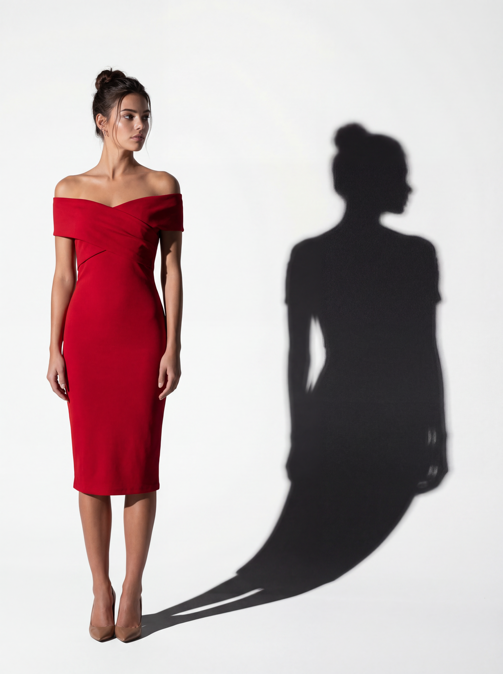 ADELINA | Elegantes Off-Shoulder Kleid – Rubinrot