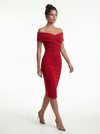 ADELINA | Elegantes Off-Shoulder Kleid – Rubinrot