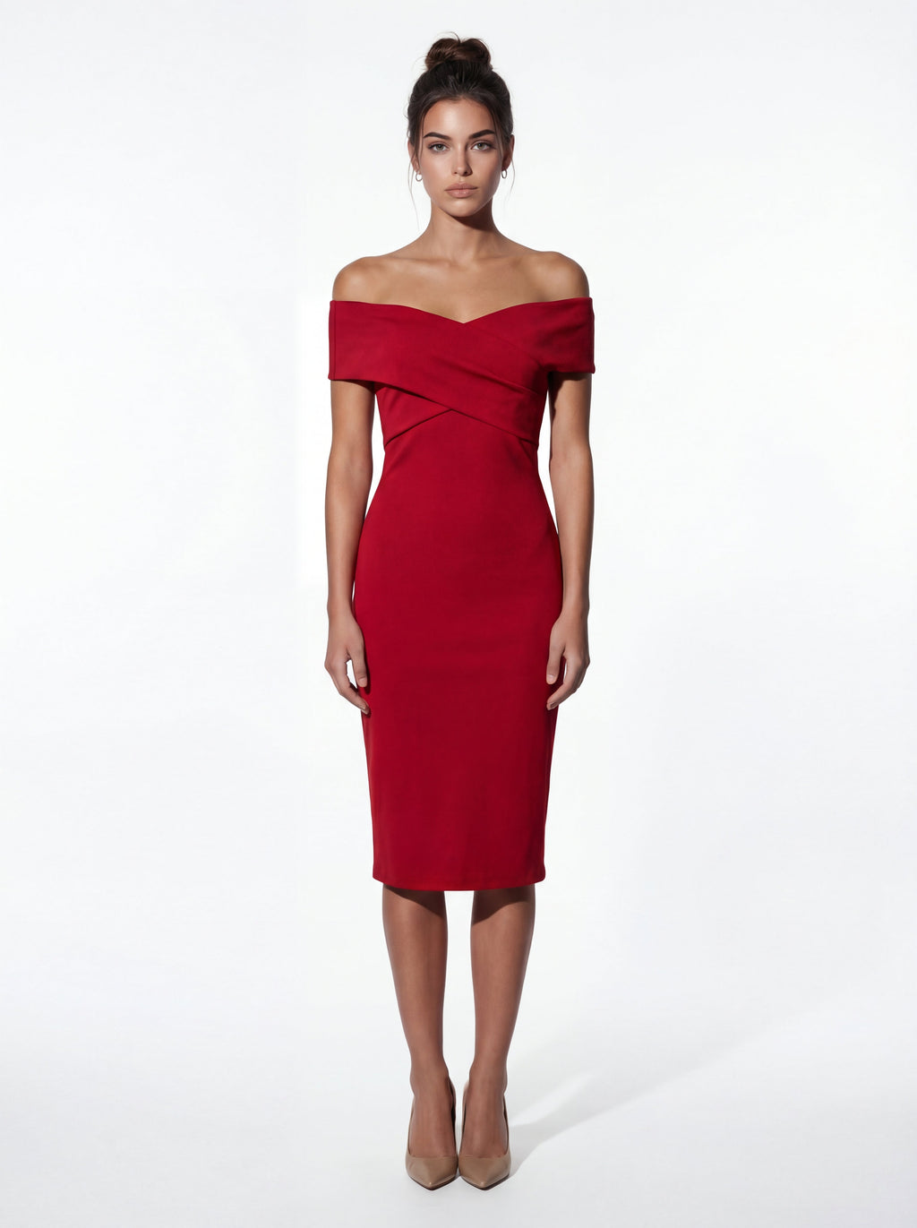 ADELINA | Elegantes Off-Shoulder Kleid – Rubinrot