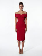 ADELINA | Elegantes Off-Shoulder Kleid – Rubinrot