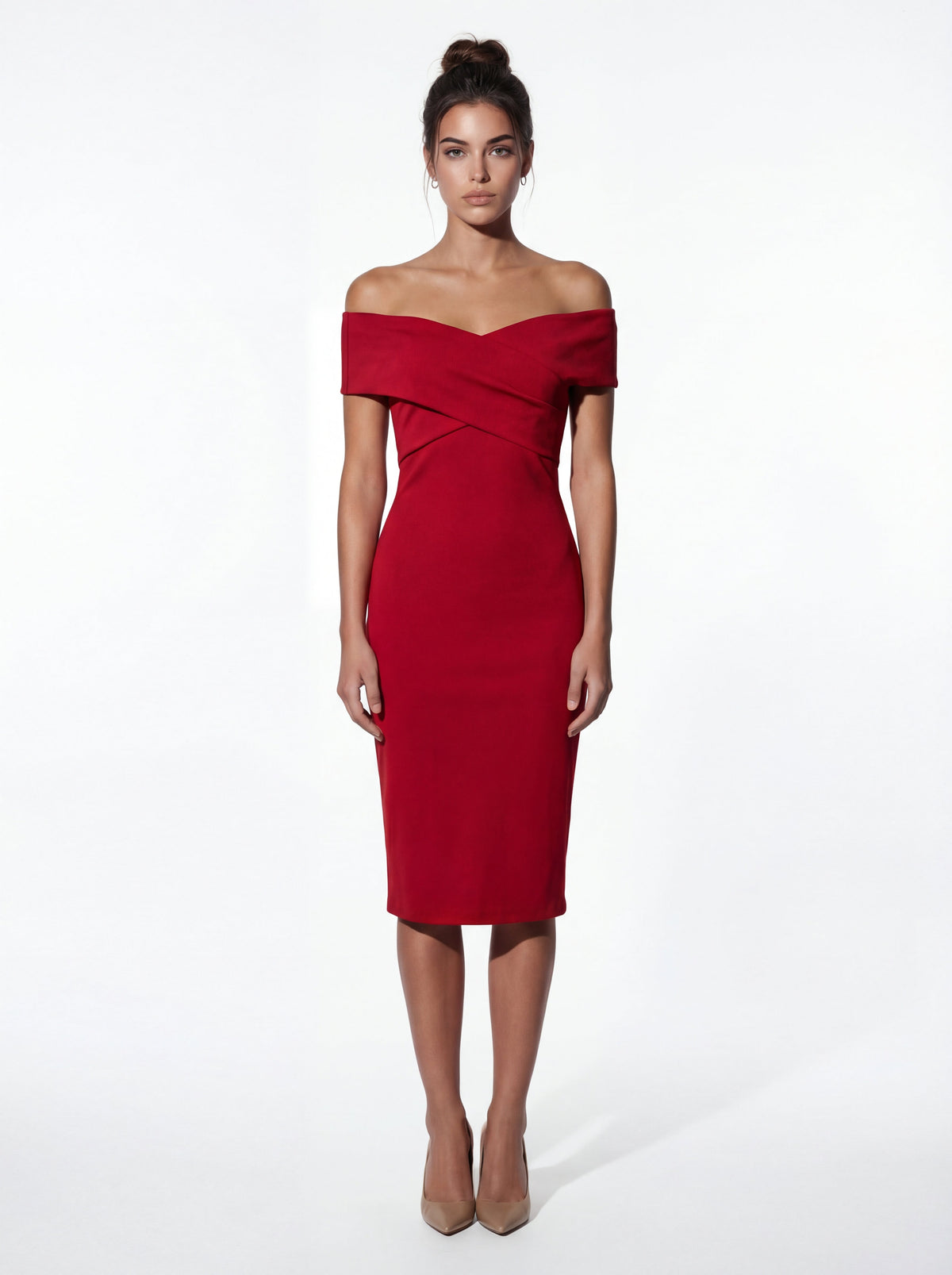 ADELINA | Elegantes Off-Shoulder Kleid – Rubinrot