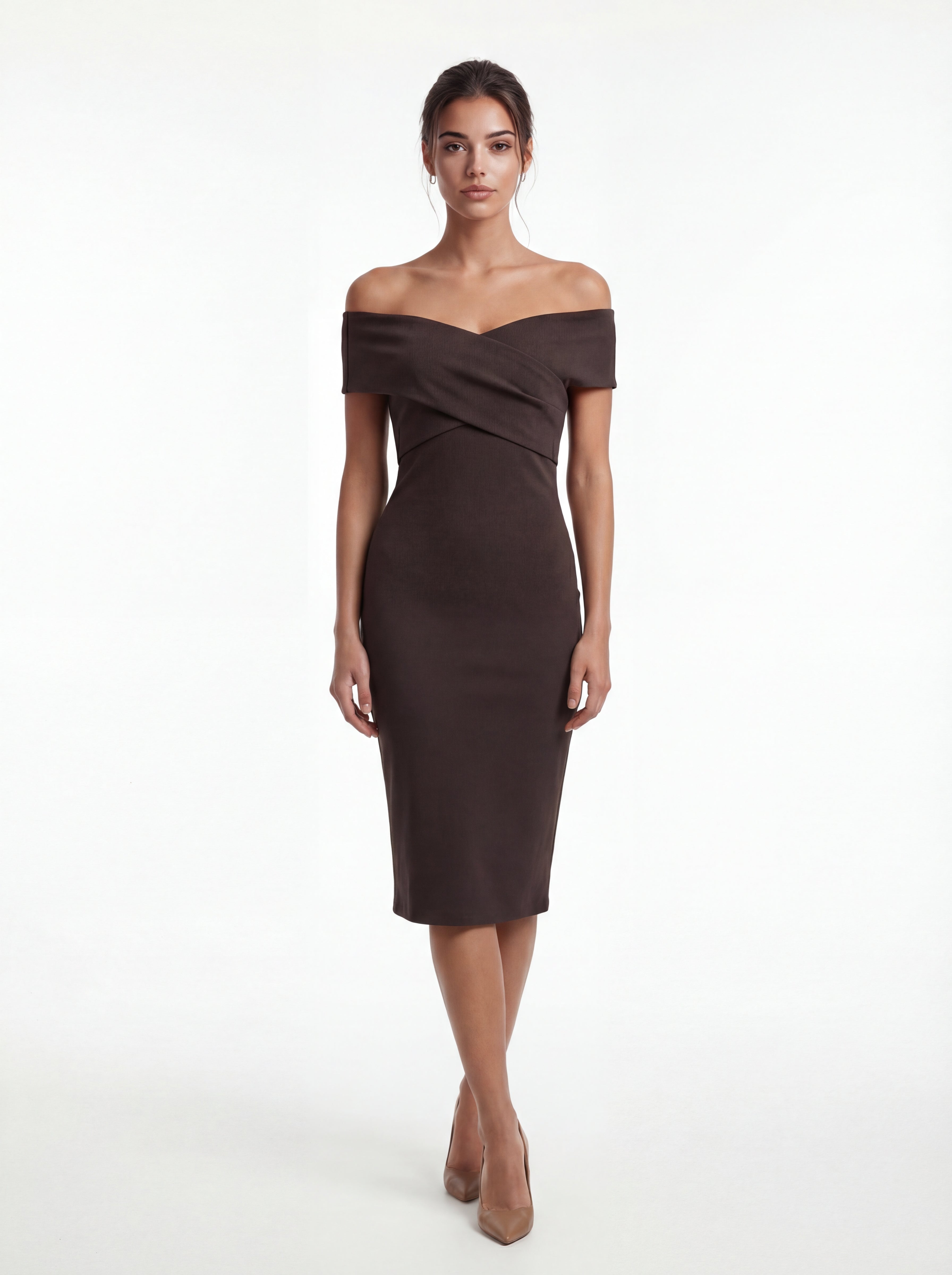 ADELINA | Elegantes Off-Shoulder Kleid – Rubinrot