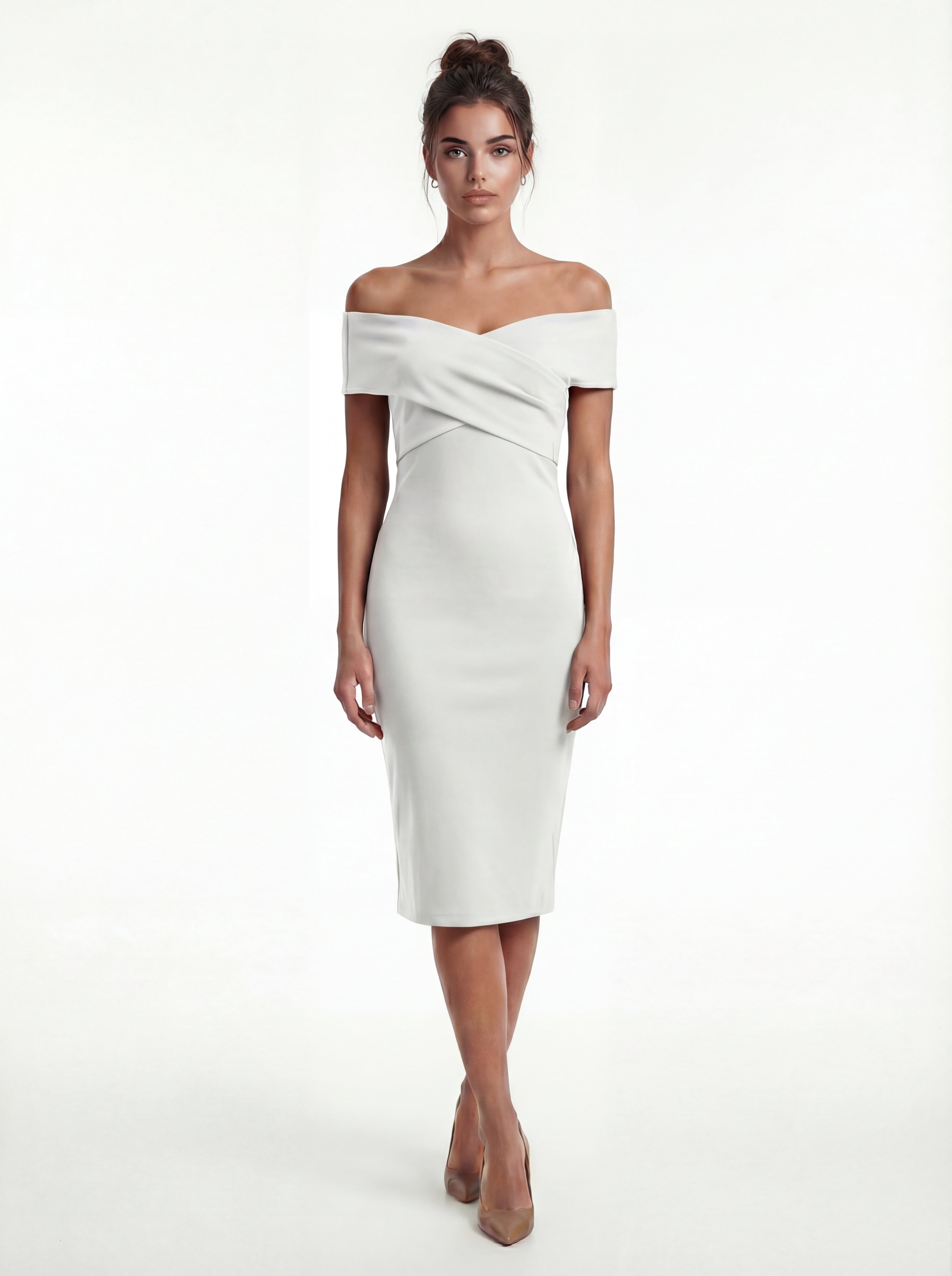 ADELINA | Elegantes Off-Shoulder Kleid – Rubinrot